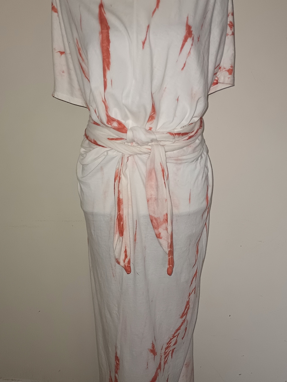 Zara Eggshell Maxi Dress with Coral Tie-Dye Waist Tie SZM/L